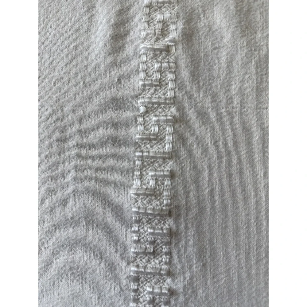 Vintage White Embroidered Tablecloth 56x74 Greek Key Floral Scrollwork Rectangle